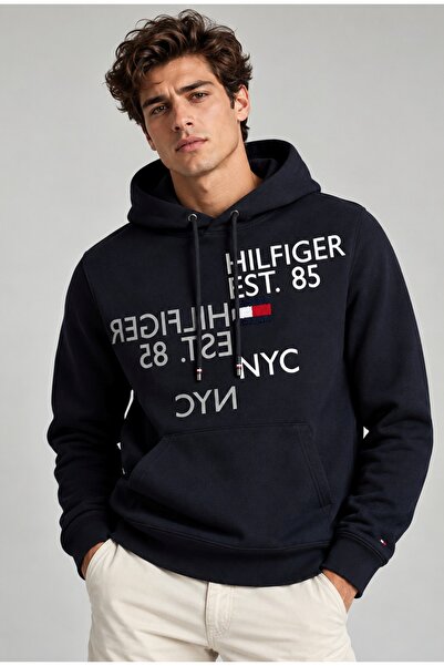 Tommy Hilfiger سويت شيرت منسوج بقلنسوة بطباعة مرآة