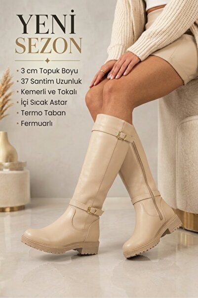 AYDOĞDU by ünal Bej 1244 Women's Boots with Buckle