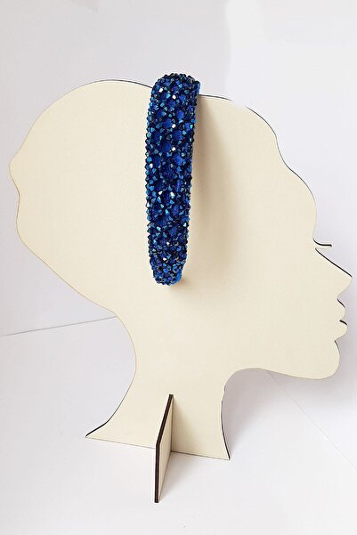 Bijusel Hand Embroidered Cross Crystal Rhinestone Velvet Crown Thin Blue Color