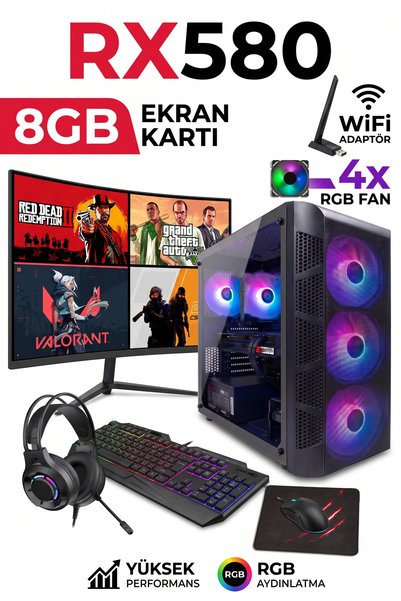COMLOJI GA Full-Perf Gaming Ryzen 5 5500 + RX580 8GB + 16GB DDR4 RAM 512GB M....