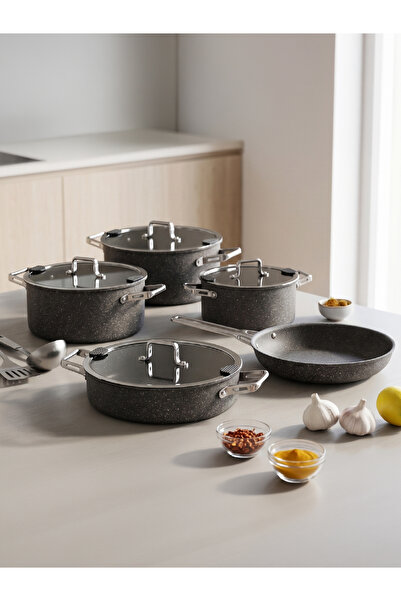 Hascevher Venice 9 Piece Granite Set (20/24/28Pots/24Pans/24Skillets)