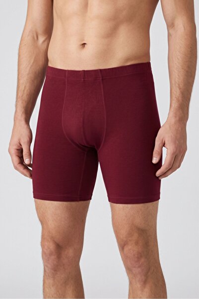 OBJE Men's Burgundy Combed Cotton Modal Long Boxers