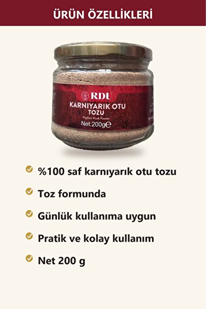 RDU Karnıyarık Otu Tozu Psyllium 100% Saf Doğal Bitkisel Lif 200 Gram