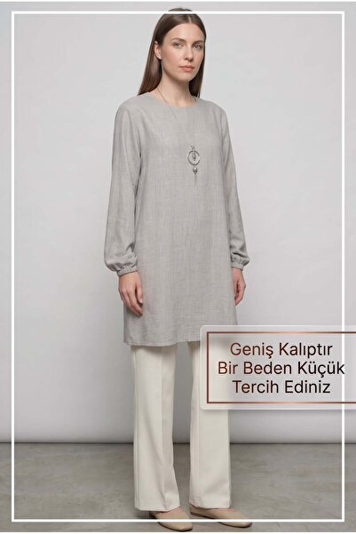 KADO OUTLET Yazlık Kadın Tunik Günlük İnce Sofia Keten Kolyeli Tunik