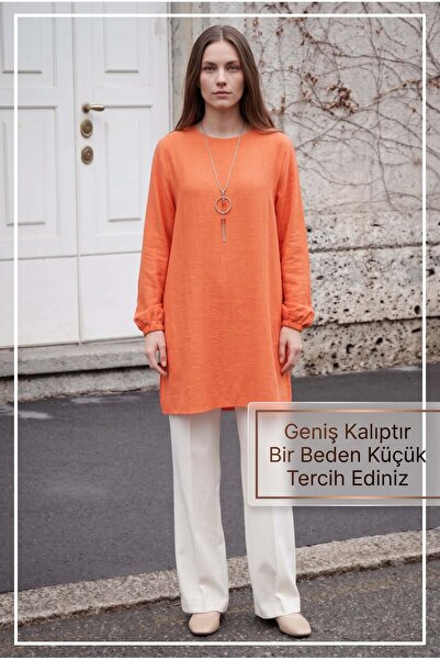 KADO OUTLET تونيك نسائي صيفي كاجوال نحيف من الكتان صوفيا مع قلادة