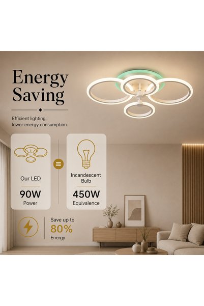 LightPlanet Plafonieră LED RGB cu 4 inele, reglabilă, control prin WiFi și telecomandă, 90W