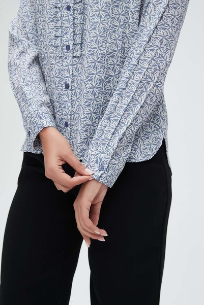 mica Floral Long-Sleeve Button-Up Shirt with Collar