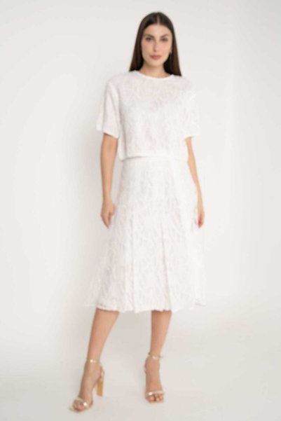 mica Embroidered Lined Women's Midi Flared Skirt