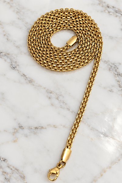 Rua Jewelry Steel Weave Chain Necklace 3mm Gold Color |   Anti-Tarnish, Women'S, 2 Years Warranty