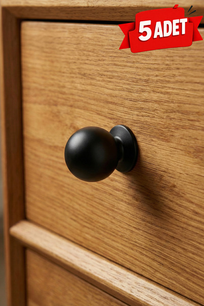 BERFİNO 5-Piece Matte Black Knob Handle 22 mm – Modern Cabinet & Drawer Handle