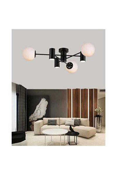 LightPlanet JIJU Candelabru de tavan tip glob, Negru și Alb, cu 3 socluri E27...