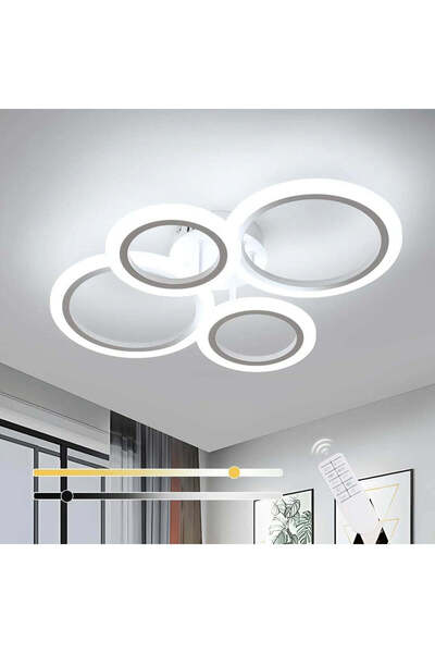 LightPlanet Plafonieră LED cu 4 inele, cu telecomandă, 72W, Alb, 50x40 cm
