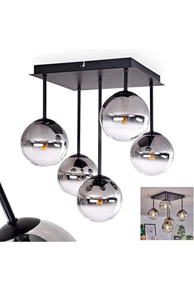 LightPlanet Plafonieră modernă neagră cu 6 becuri, cu socluri E27, din metal ...