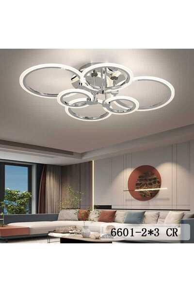 LightPlanet Candelabru de tavan LED cromat cu 6 inele și telecomandă, 75 x 16...