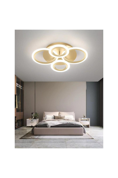 LightPlanet Plafonieră LED aurie cu 4 inele, telecomandă, reglabilă