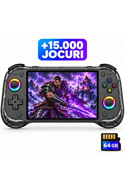 PRODYS Consola Jocuri Retro Portabila Prodys, 15.000+ Jocuri, Conectare TV, 2GB RAM, Card 64GB, Comenzi RGB, 5000 mAH, Gaming