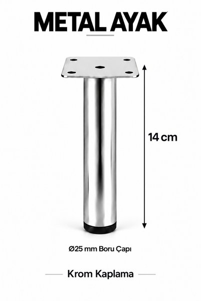 NİKSA METAL Boru Ayak 14cm Nikel Krom-(Robot Süpürgeye Uygun)-Modern Metal Ay...