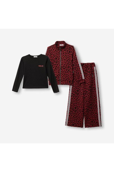 Funky Σετ φόρμας 3τμχ κορίτσι For Kids 227-595105-1 "Animal print" μπορντό