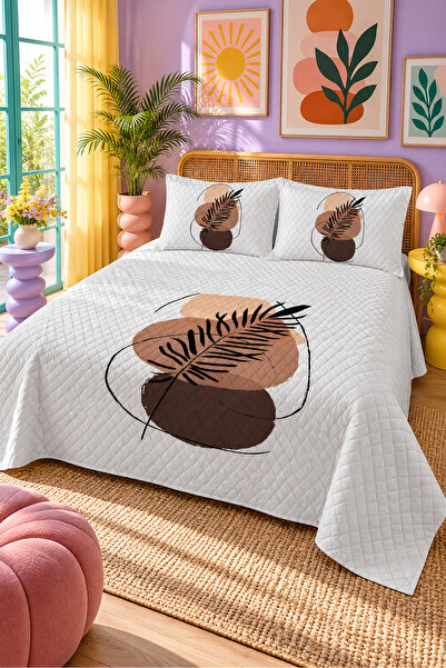 Evmila Abstract Leaf Patterned Bedspread 200X220 Double Pique Set