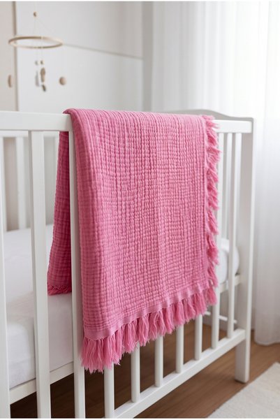 HEİANMONO Baby Blanket 100% Cotton Muslin & 4 Layers & Fuchsia (100X120 cm)(250 Grams)