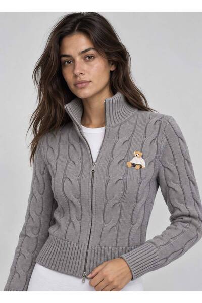BRANDHILLS Gray Color Women's Knitted Patterned Embroidered Knitwear