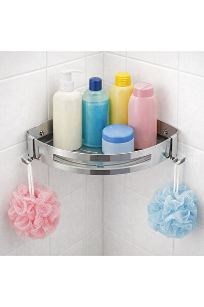 Fause Banyo Köşe Rafı 304 Paslanmaz Çelik Şampuanlık Yapışkanlı veya Vida Dub...