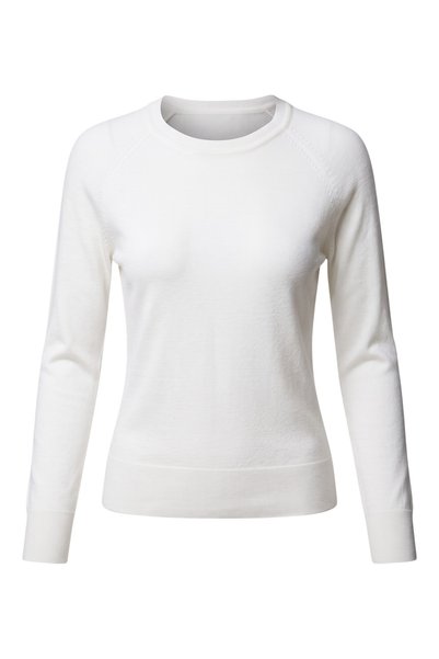 BRANDHILLS White Color Women's Cotton Blend Thin Crew Neck Knitwear