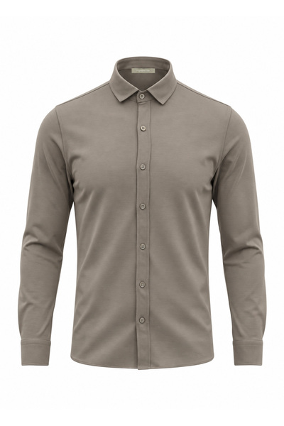 BRANDHILLS Khaki Color Men's Flexible Knitted Shirt