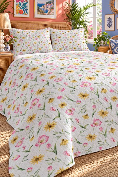 Evmila Floral Patterned Bedspread 200X220 Double Pique Set