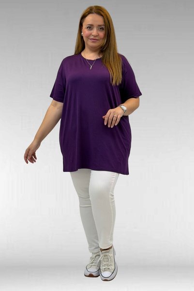 Eslina 58507 large size collar Piped jersey t-shirt - plum