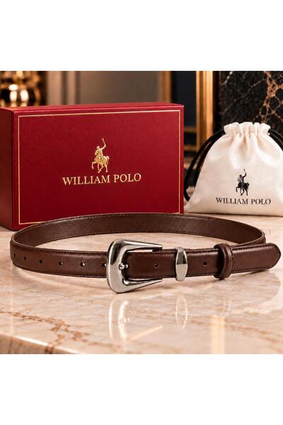 WİLLİAMPOLO Williampolo Full Grain Leather Silver Buckle Brown Women's Belt