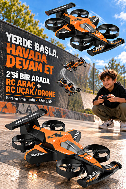 Zineets 2in1 Uçak Ve Kara RC Araç Drone Oyuncak 2.4GHz Uzaktan Kumandalı 360°...