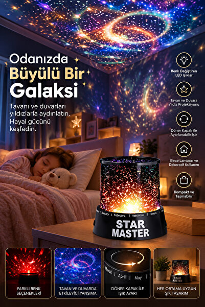 UCUZTEKNO Çocuk Odası Yıldız Projektörü Renk Değiştiren Gece Lambası HMNGO564...