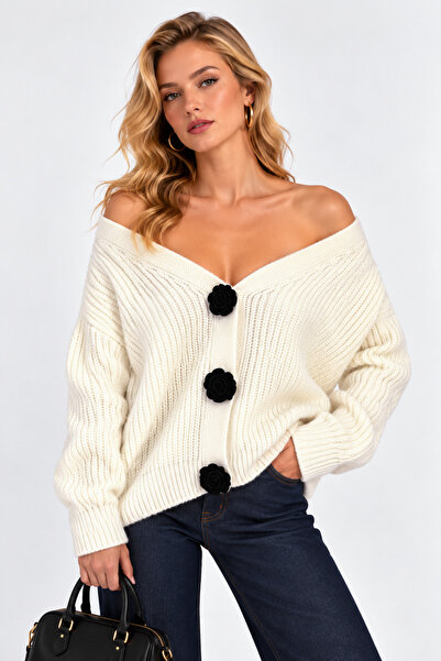 İLKCET MODA Λεπτομέρεια κουμπιού Oversize Γυναικεία Ζακέτα