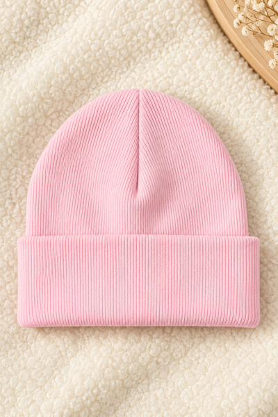 ESES BEBE Pudra Unisex Bebek Çocuk Esnek Kaşkorse Bere Pamuklu Mevsimlik Şapka