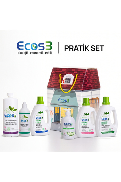 Ecos3 Organik İçerikli Pratik Set | 6’lı Doğal Temizlik Seti Deterjan, Yumuşatıcı, Sabun ve Yüzey Temizleyici