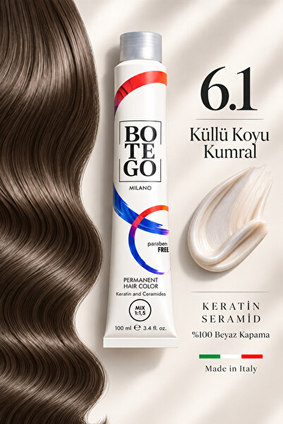 botegohair Profesyonel Kalıcı Krem Saç Boyası - 6.1 Küllü Koyu Kumral - 100 m...