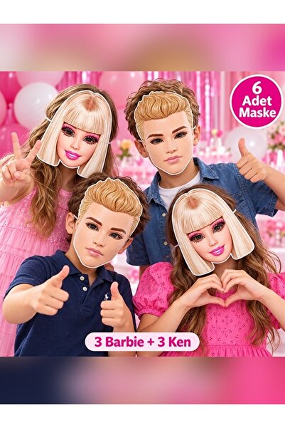 parti show Barbie ve Ken 6'lı Kağıt Maske