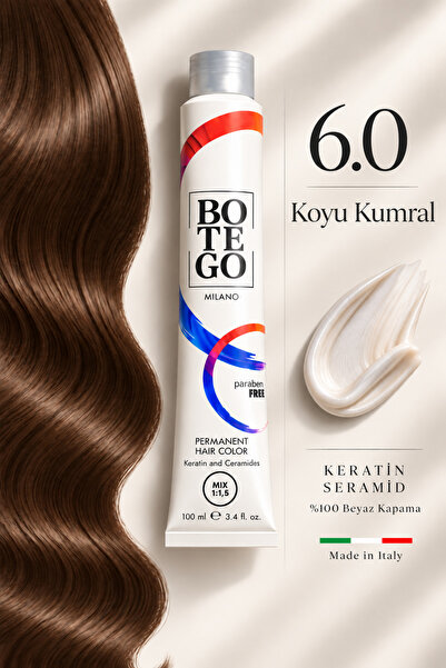 botegohair Profesyonel Krem Saç Boyası - 6.0 Yoğun Koyu Kumral 100 ml