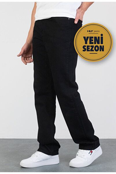 HLT JEANS Ανδρικό μαύρο πλυμένο τζιν παντελόνι με ίσια/φαρδιά γραμμή, 100% βα...