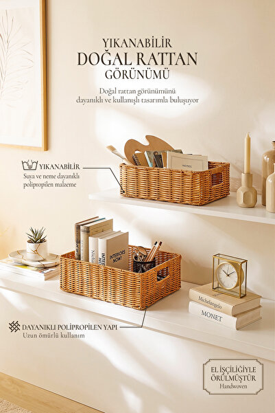Ocean Home Textile 2'li Yıkanabilir Bej PP Rattan Dolap İçi Çamaşır Çocuk Oda...