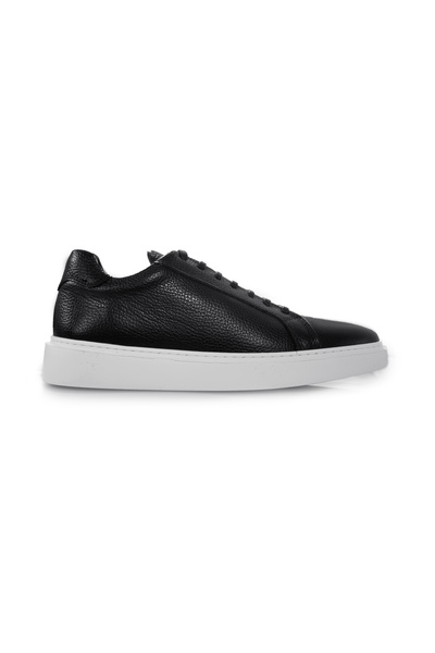 Jakamen Siyah Beyaz %100 Deri Bağcıklı Günlük Sneaker Ayakkabı