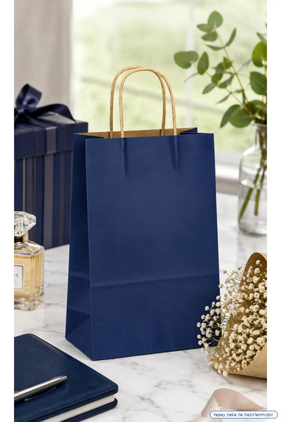 18*8*24 cm Burgu Sap Kraft Çanta Lacivert (Pk 25'li)