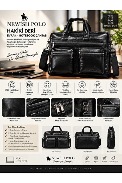 Newish Polo Hakiki Deri Evrak Notebook (Laptop) Çantası