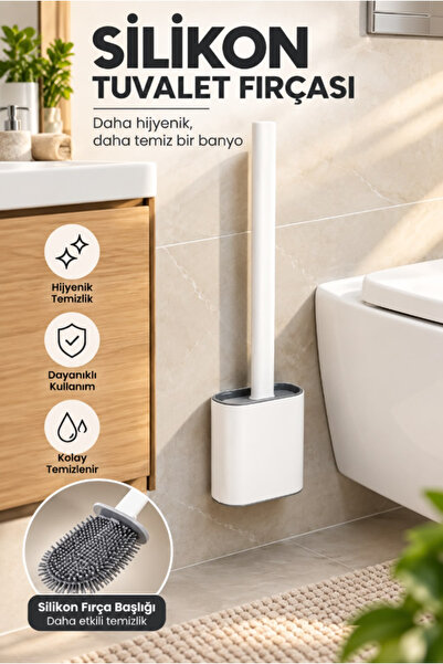 AYGÖREN HOME Beyaz Renk Silikon Banyo Tuvalet Klozet Temizleme Fırçası ve Tut...