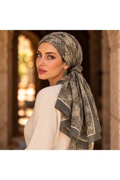 BIJUTERI Flr-5026 Green Crossing Patterned Bamboo Long Shawl