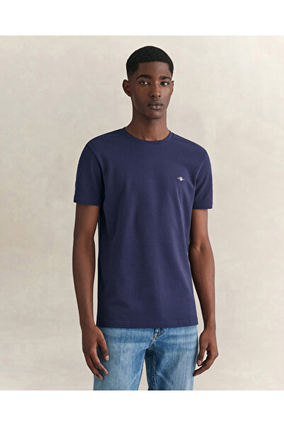 Gant Erkek Lacivert Slim Fit Bisiklet Yaka T-Shirt