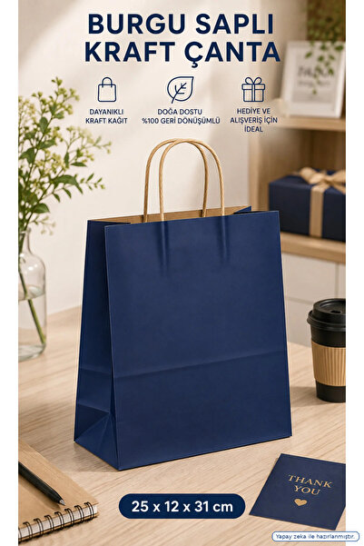EYMER 25*12*31 cm Burgu Sap Kraft Çanta Lacivert (Pk 25'li)