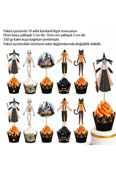 partidolu Halloween Temalı Karton Süsleme 5 Cm Kürdan Set 10 Adet