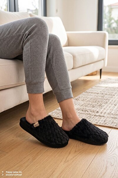Twigy Jenny Peluş Kadın Ev Terliği Siyah 37/41